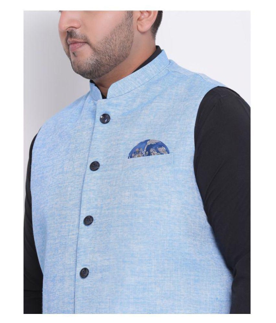 Hangup Blue Linen Nehru Jacket - None