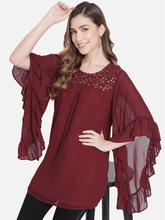 ALL WAYS YOU PRIVATE LIMITED Poly Crepe Fabric Western Wear With Half Sleeves & Round Neck Red L