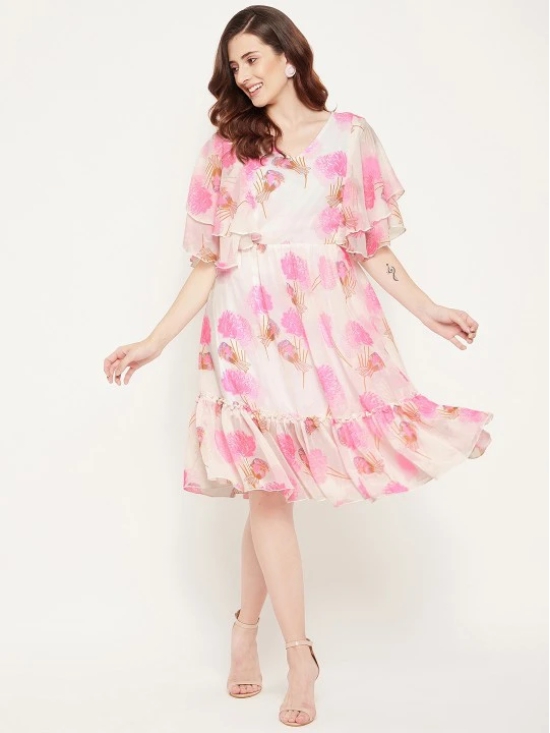 Floral Print Square Neck Puff Sleeve Georgette Fit & Flare Dress