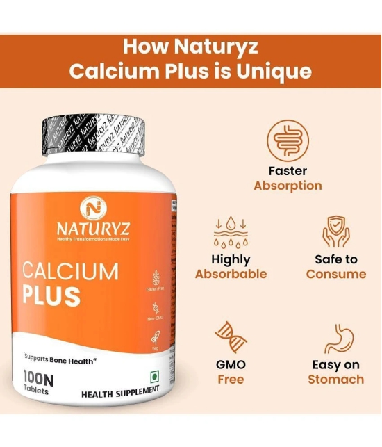 NATURYZ Calcium Plus with Calcium Citrate, Vitamin D, zinc, Magnesium for Bone Health - 100 Tablets