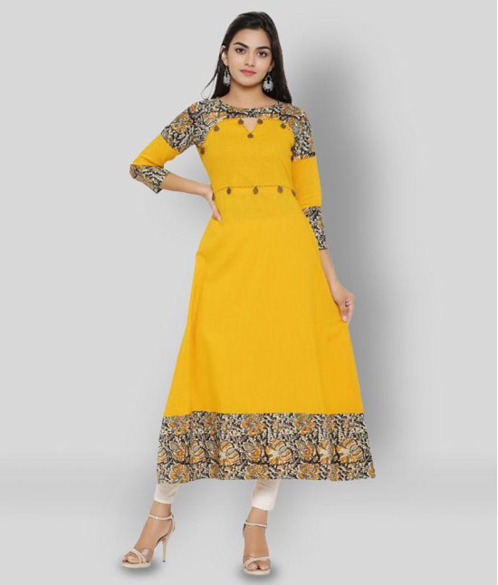 Yash Gallery - Yellow Cotton Womens Flared Kurti ( Pack of 1 ) - 3XL