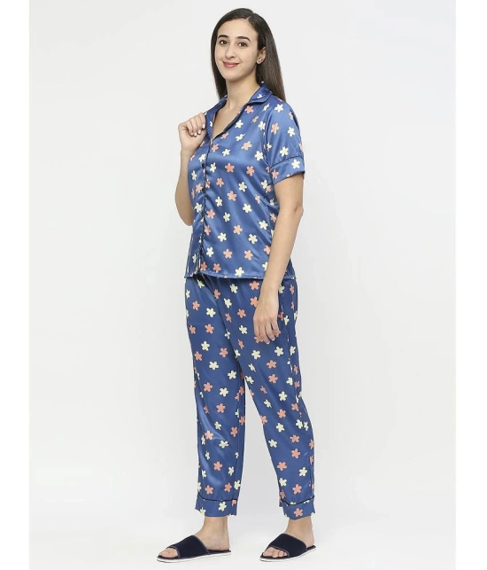 Smarty Pants - Teal Satin Womens Nightwear Nightsuit Sets ( Pack of 1 ) - None