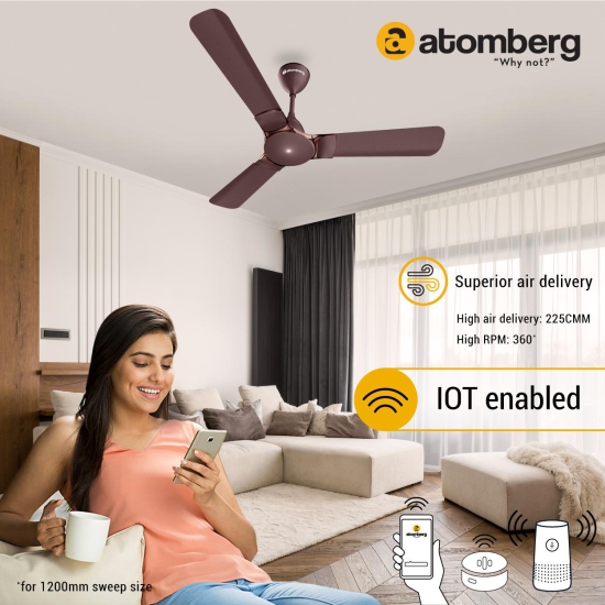 Atomberg Erica Smart IOT Enabled 1200 mm BLDC Motor with Remote 3 Blade Ceiling Fan(Snow white)