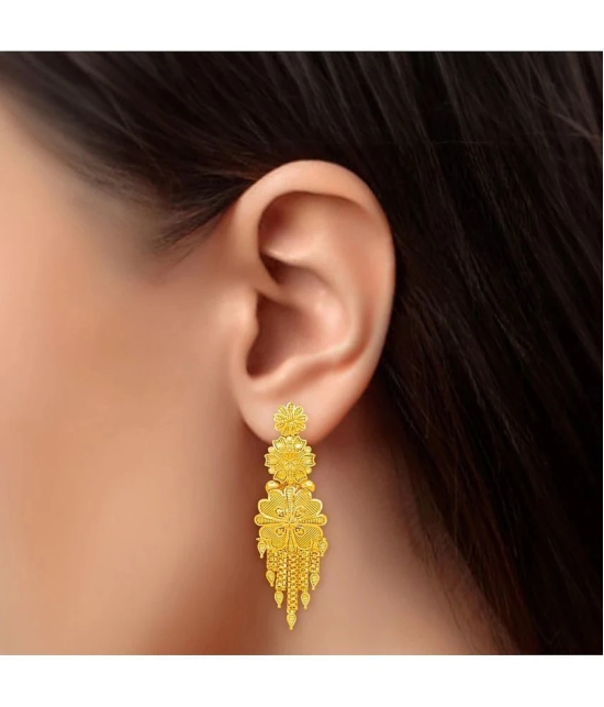 LUV FASHION Golden Chandelier Earrings ( Pack of 1 ) - Golden