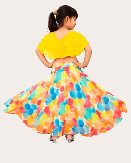 Girls Multicolour Georgette Silk Lehenga and Three Layered Frill Blouse Set Ethnic Wear Girls-Yellow / 4 Years-5 Years