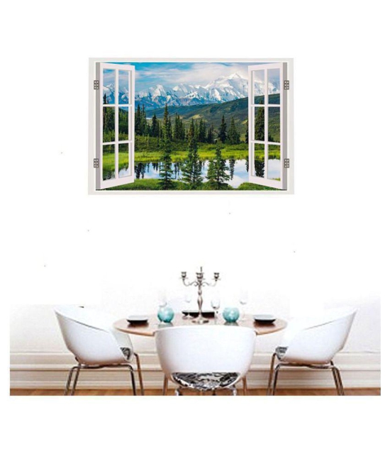 Asmi Collection Beautiful Mountain Landscape Window Illusion Nature Sticker ( 60 x 90 cms )