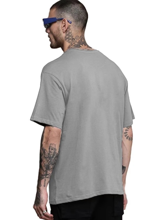 Leotude Cotton Blend Oversized Fit Solid Half Sleeves Mens Round T-Shirt - Grey ( Pack of 1 ) - None