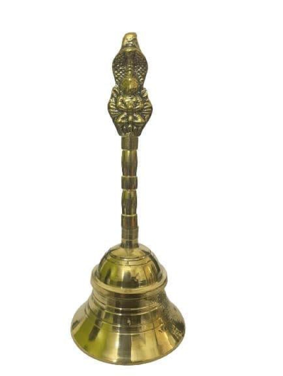 DOKCHAN Brass Garud Bell for Pooja Handcrafted Pure Brass Puja Bell with Garud Sitting Handle for Temple Brass Pooja Bell