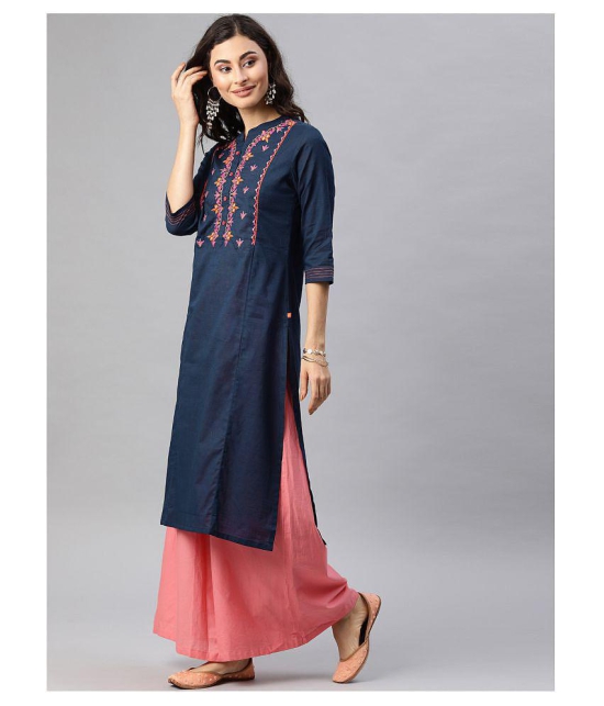 Alena Navy Cotton Straight Kurti - XL