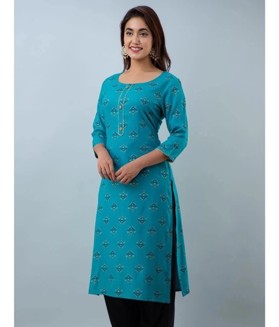 Doriya Rayon Printed 3/4th Sleeves Straight Blue Kurti Single - None