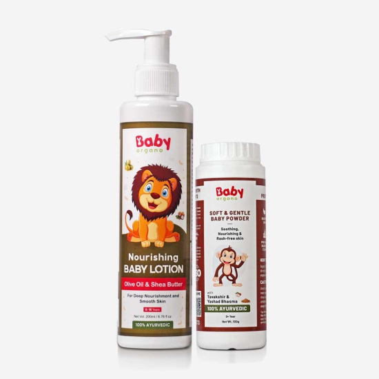 BabyOrgano Special Skin Care Combo for Kids | Nourishing Baby Lotion (200ml) + Soft & Gentle Baby Powder (100g) | 100% Safe and Lab Tested