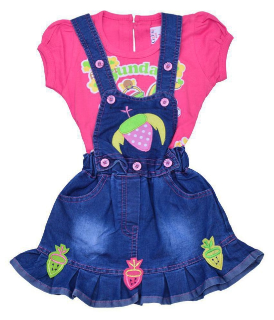 Zadums Baby Girls 2 In 1 Denim Dress / Dungaree Set  Pink - 12-18 Months