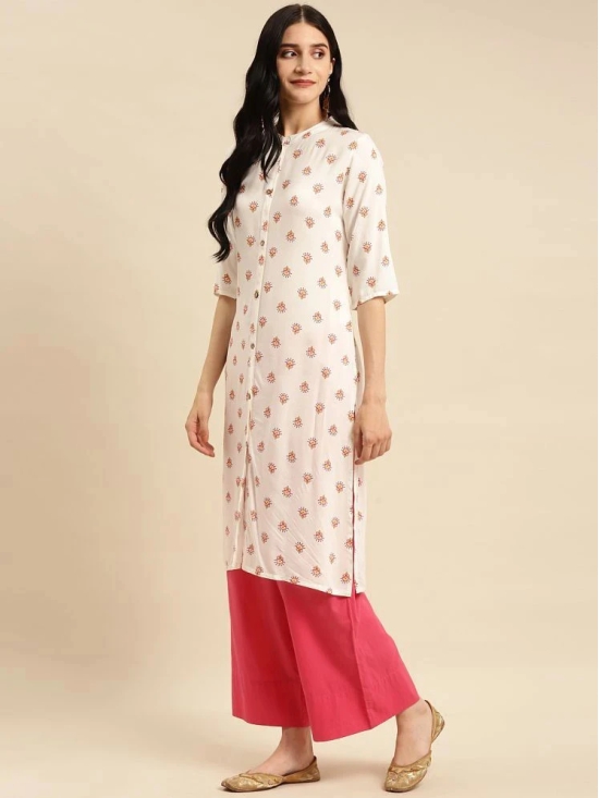 Rangita Women Rayon White Buta Printed Calf Length A-line Kurti - None