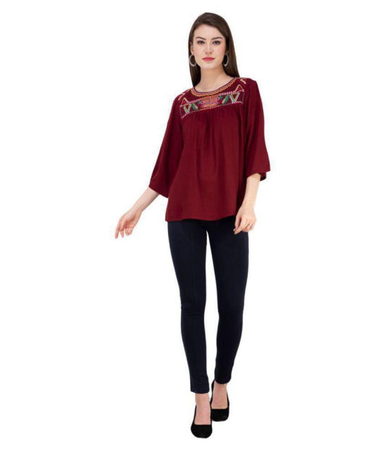 SAAKAA - Maroon Rayon Women's A-Line Top ( Pack of 1 ) - S