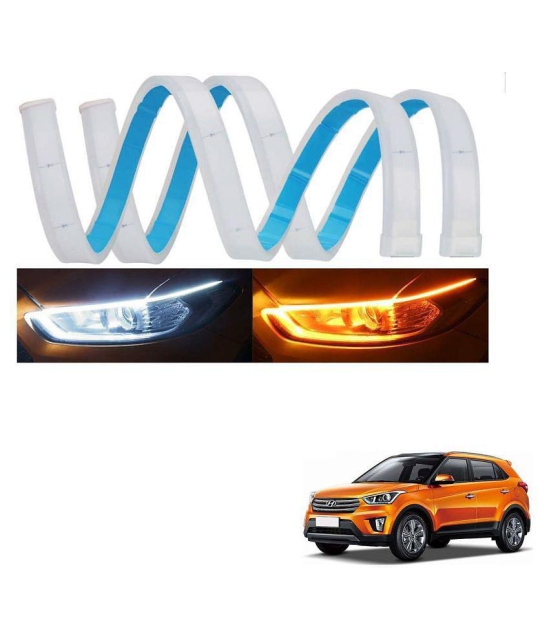 Kozdiko 60 CM Flexible White Daytime Running Light For Cars with Matrix Yellow Indicator with Turn Sequential Flow (60 cm, Set of 2 Pieces) ForHyundai Creta