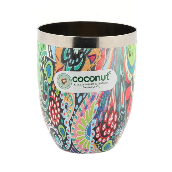 coconut Stainless Steel Printed Designer Multi Colour Water Glass/Tumbler - Capacity -300ML -Pack of 3 Glasses