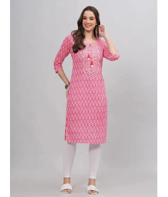 JC4U Cotton Printed Straight Womens Kurti - Pink ( Pack of 1 ) - None