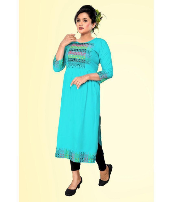 haya fashion - Light Blue Rayon Women's Straight Kurti ( Pack of 1 ) - None