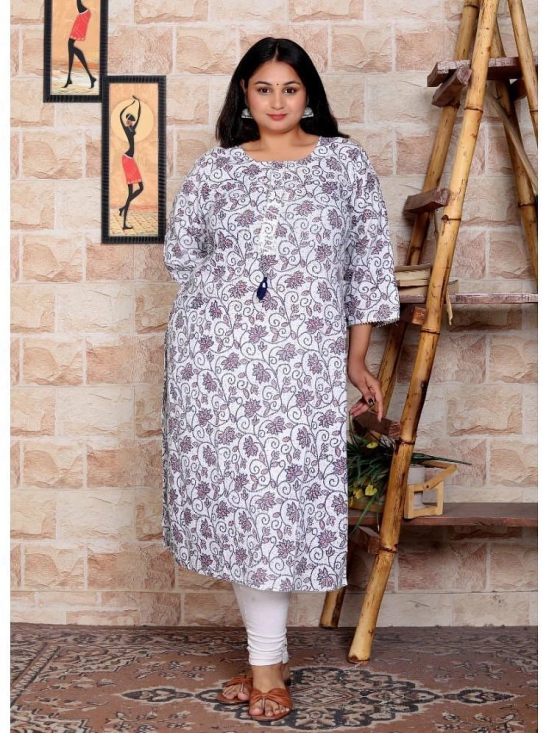 JC4U Cotton Blend Printed Straight Womens Kurti - White ( Pack of 1 ) - None