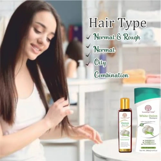 Soundarya Herbs Onion Hair Oil - 100ml + Onion Hair Shampoo - 200ml for Healthy & Shiny Hair