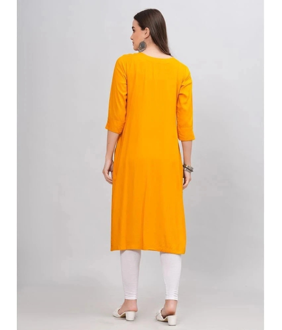 HIGHLIGHT FASHION EXPORT Rayon Solid Straight Womens Kurti - Mustard ( Pack of 1 ) - None