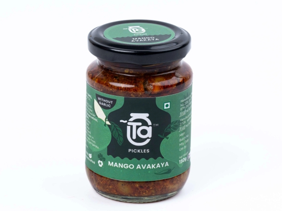 Ta Pickles | Mango Avakaya Pickle Without Garlic | 150g | Made with Cold Pressed Oil | Homemade | Traditional Indian Taste | Natural | No Preservative