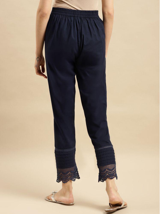 Rangita Women 100% Cotton Navy Blue Solid Calf Length Straight Pant - None