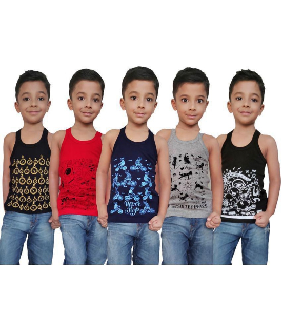 HAP Boy Printed Rib Vest / Pack of 5 /Innerwear Casual Wear Multicolored - None