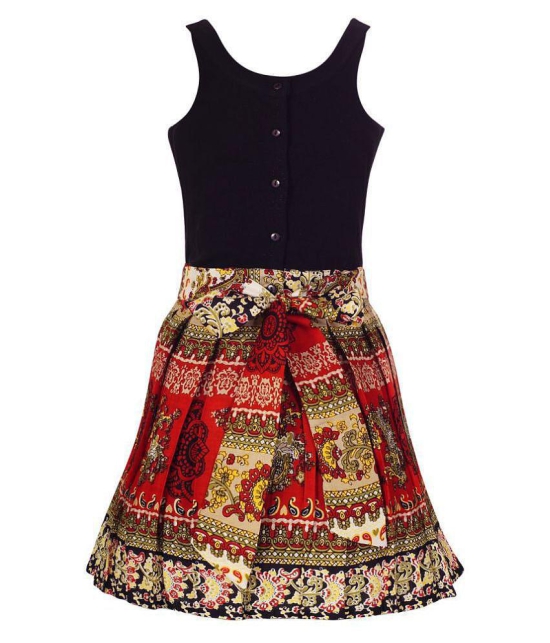 Girls Black & Red Printed Fit and Flare Dress - None