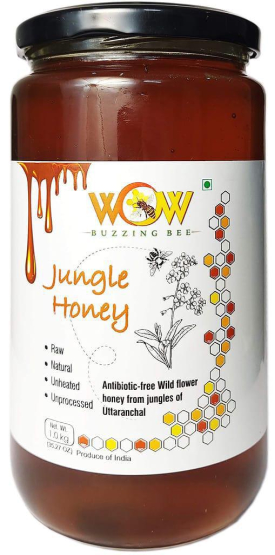 WOW BUZZING BEE - Raw Natural Unprocessed Forest Flower Honey 100% Natural Ayurvedic Remedy for Weight Loss,Cough and Digestive Disorders (Jungle + Wild Berry ( 1Kg x 2)