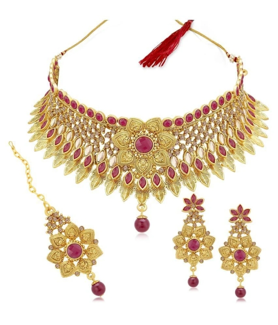 Sukkhi Alloy Pink Traditional Necklaces Set Choker - Pink