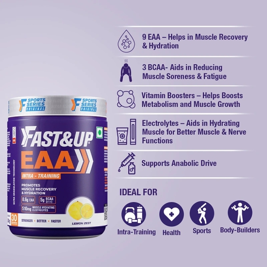 Fast Up EAA Intra-Training Workout Powder with BCAA, Electrolytes for Muscle Recovery, Hydration, Performance. 30 servings Lemon Zest.-Fast & Up EAA Intra-Training drink with BCAA+Electrolyte Ble