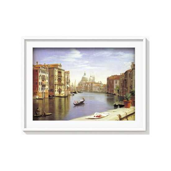 View of the Grand Canal, Venice.In the Background S. Maria della Salute by P. C. Skovgaard Landscape Art-A4 / Museum Canvas Print / Black Frame