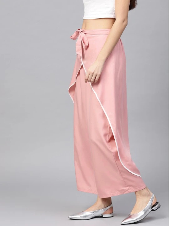 Women Pink Solid Layered Parallel Trousers