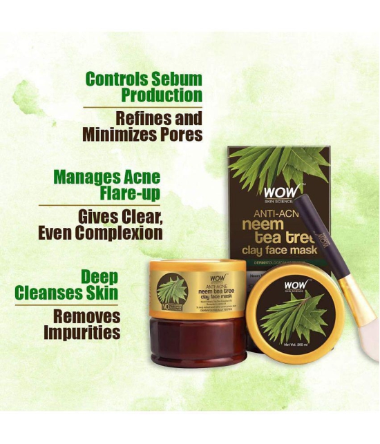 WOW Skin Science Anti-Acne Neem & Tea Tree Clay Face Mask- No Parabens, Sulphate & Mineral Oil - 200mL