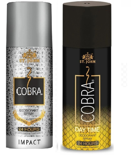 ST.JOHN Cobra Impact & Day Time Long Lasting Deodorant Spray for Men 150ml- Pack of 2