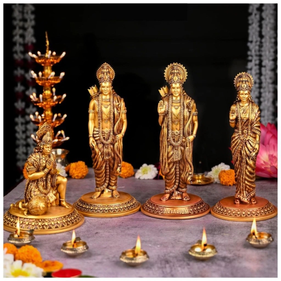 Artarium Lord Ram Darbar Murti | Rama Sita Lakshman Hanuman Statue | Ram Parivar Murti for Home Ram Darbar Antique 12 Inch.