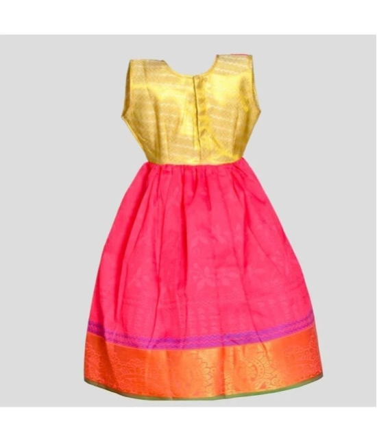 MangoPies - Pink & Yellow Silk Blend Baby Girl Dress ( Pack of 1 ) - None