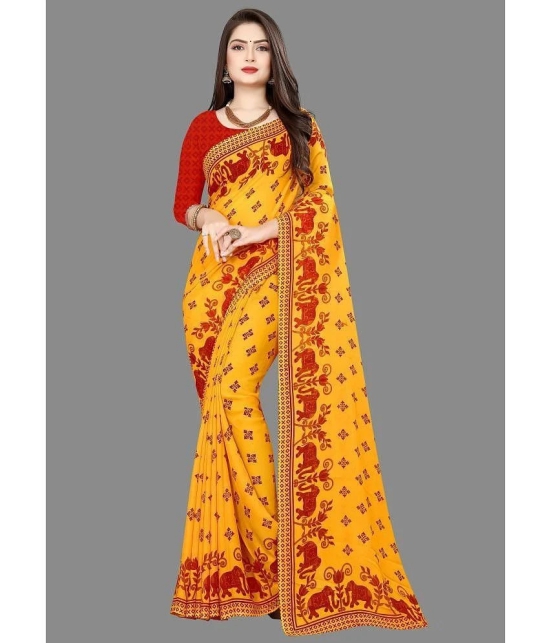 Sherine Georgette Printed Saree With Blouse Piece - Red ( Pack of 1 ) - Red