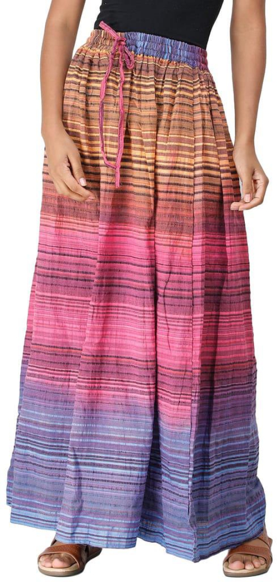 Wild-Orchid Long Summer Skirt with Stripes Woven in Multi-Color Thread and Dori on Waist