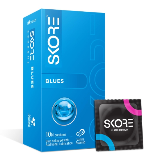 Skore Coloured Condoms with extra lubrication and vanilla scented (Blues) 10N