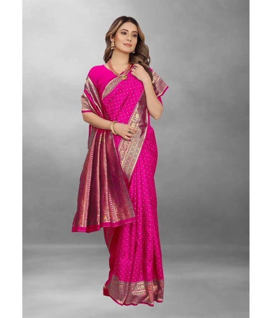 Gazal Fashions Banarasi Silk Embellished Saree With Blouse Piece - Pink ( Pack of 1 ) - Pink