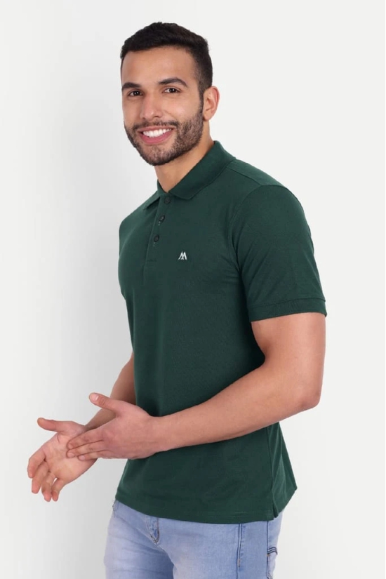 Solid Men Polo Neck Dark Green T-Shirt