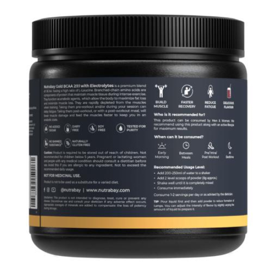 Nutrabay Gold BCAA 2:1:1 with Electrolytes - 5g Vegan BCAAs, Pre/Post Workout Energy Drink - 250g, Cola