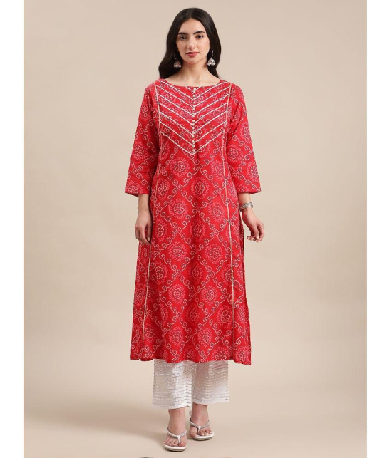 Varanga Cotton Printed Flared Womens Kurti - Red ( Pack of 1 ) - None