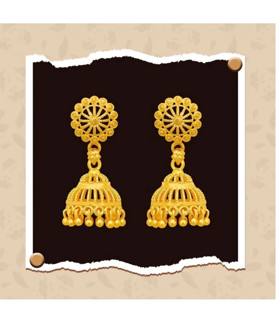 LUV FASHION Golden Jhumki Earrings ( Pack of 1 ) - Golden