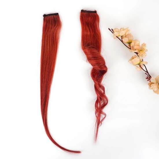 RefynHair - 100% Natural Human Hair Extensions Wigs | Burgundy Red Color Streax | 16 Inches | Pack of 4 | Streaks Highlighter For Women And Girls | Rainbow Color Hair Extensions for Festival Party