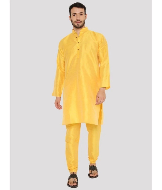 Maharaja - Yellow Silk Regular Fit Mens Kurta Pyjama Set ( Pack of 1 ) - None