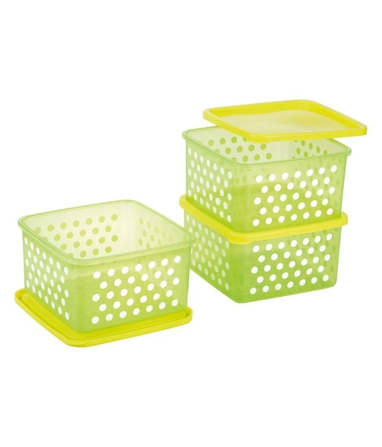 HOMETALES Plastic Multi-Purpose Food Container, 1000ml Each, Green, (3U) - Green