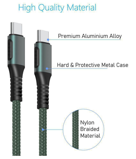 Portronics POR-1065 Konnect C Square 18W Type-C to Type-C 1.2M Cable (Green) - Green